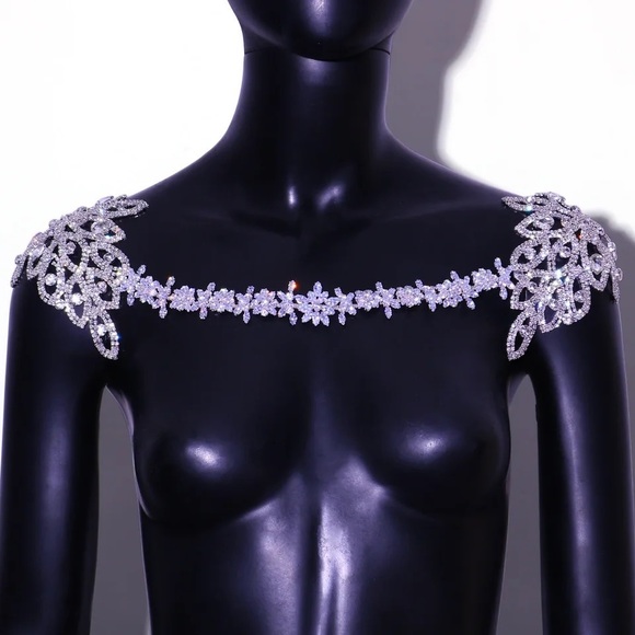 Bridal Crystal rhinestone shoulder necklace chain - Picture 2 of 6